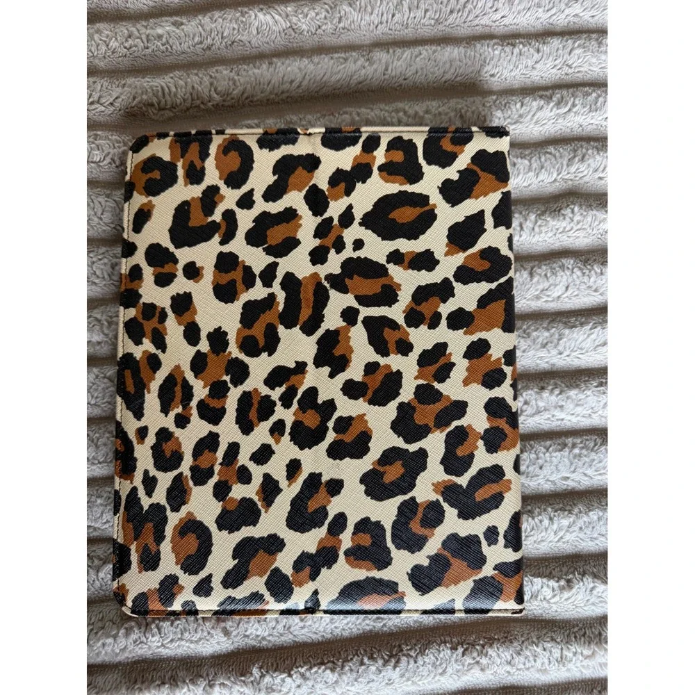 Tory Burch Leopard Print iPad Case Saffiano Leather Tech Accessory Tan Brown‎